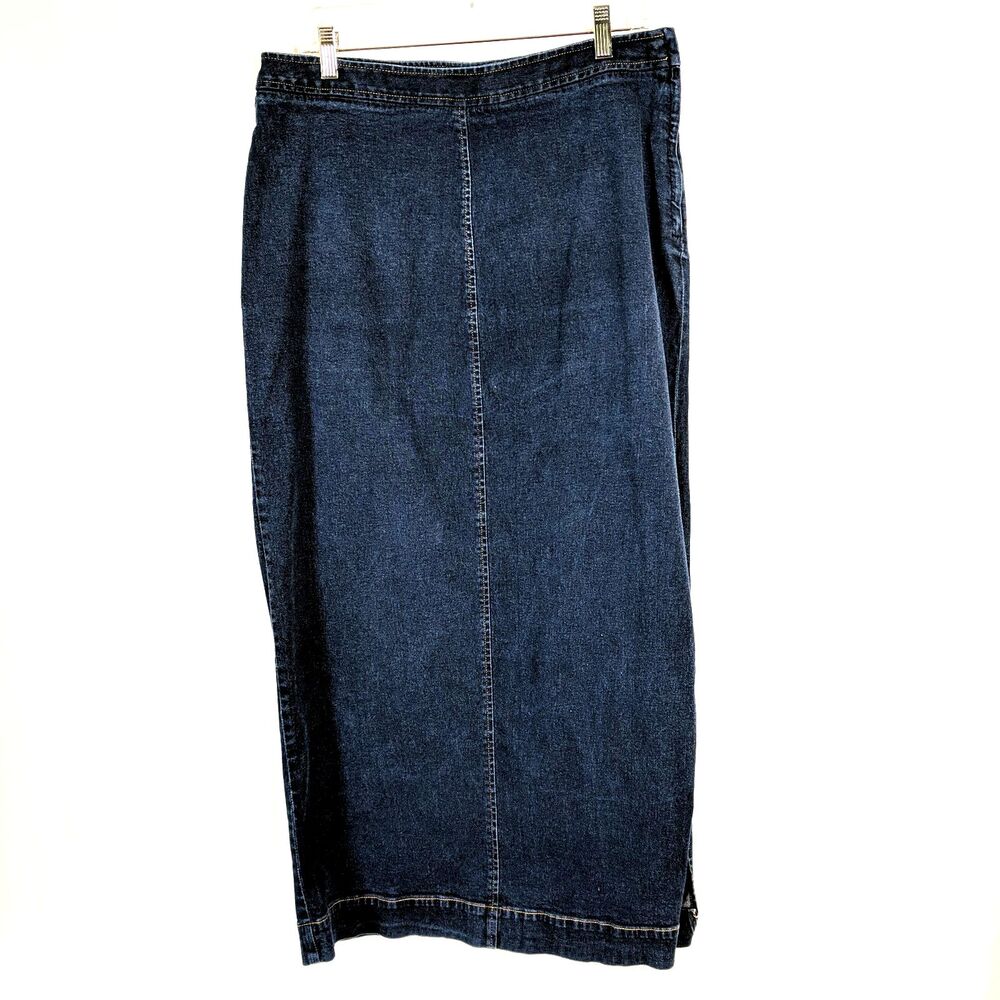 Contrast Jeans Long Straight Denim Skirt Women Size Large Y2K 90s Junior 15 VTG